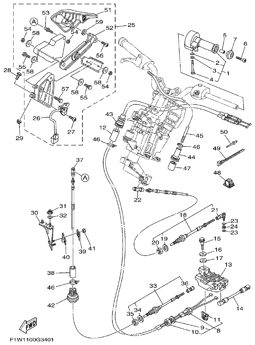 Yamaha FX1800A-H(6S51)F1W7 CONTROL CABLE parts diagram